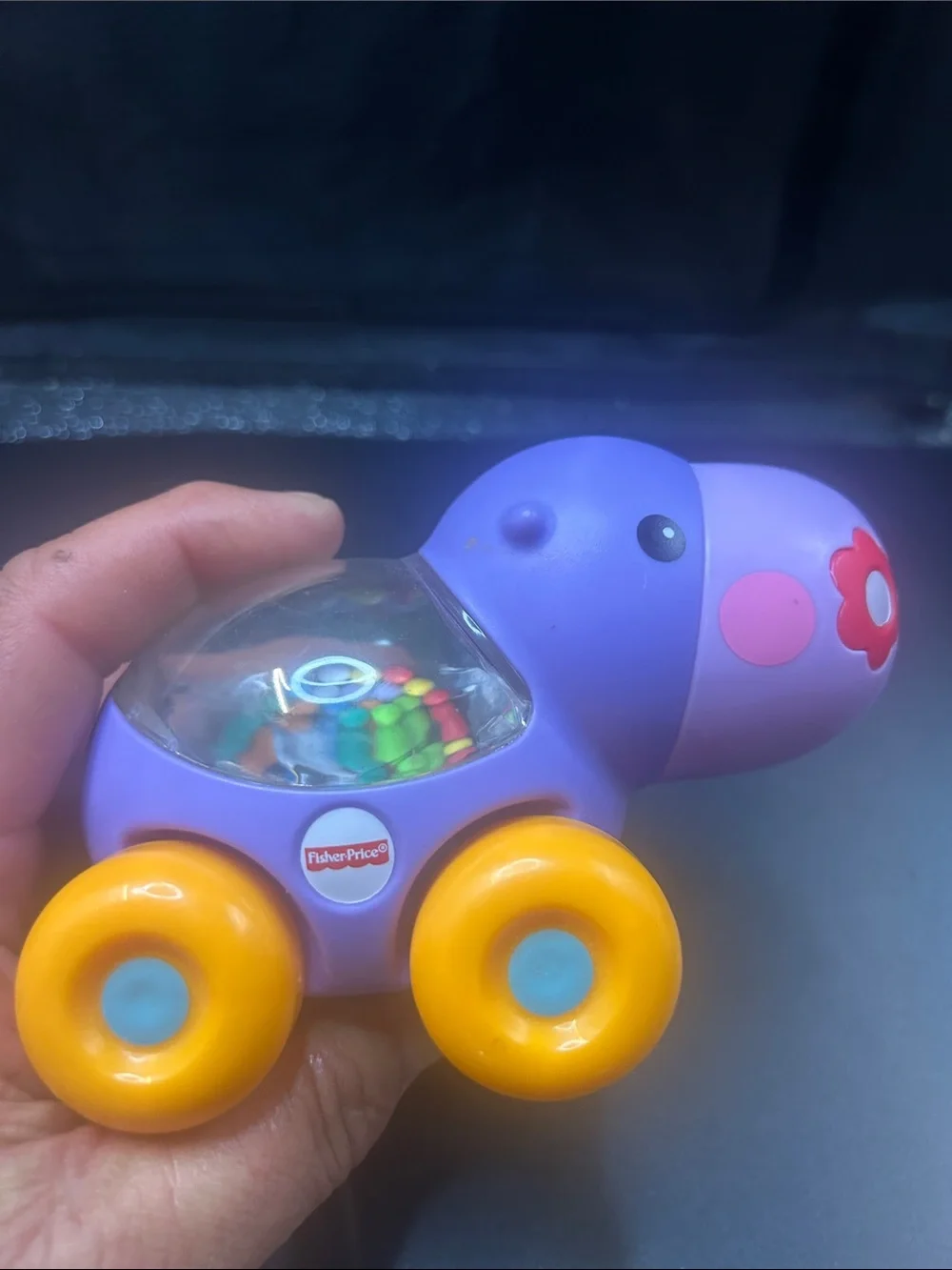 Fisher-Price Purple Hippo Push Toy with Orange Wheels